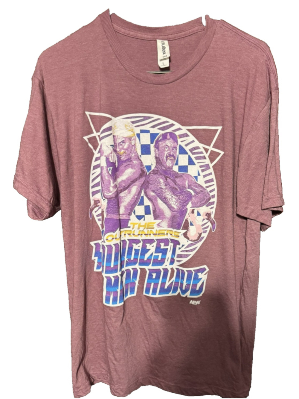 The Outrunners Tag Team AEW Wrestling TShirt Men Sz L Purple
